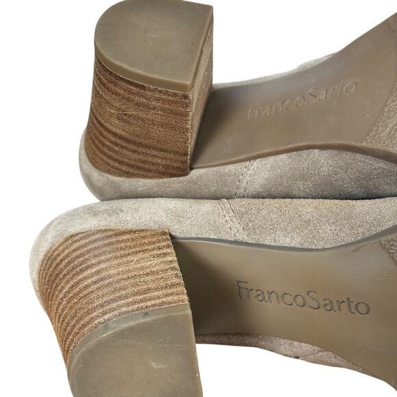 Franco Sarto Destiny Leather Suede Woven Chunky High Heels Shoes Booties sz 9.5 - Picture 14 of 16